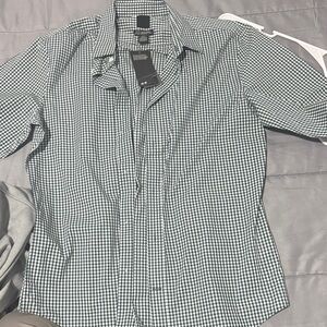 H&M Green and White Checkered Shirt slim fit